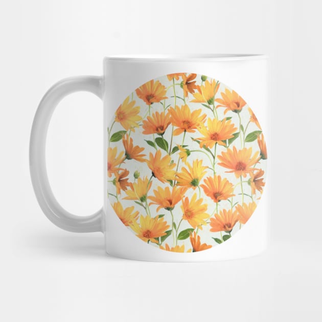 Painted Radiant Orange Daisies on off-white by micklyn